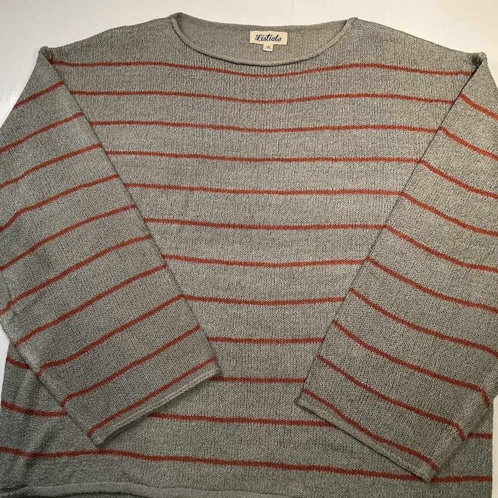 Listicle Gray Sweater with Red Stripes